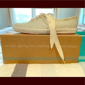 Kate Spade White Glitter Keds